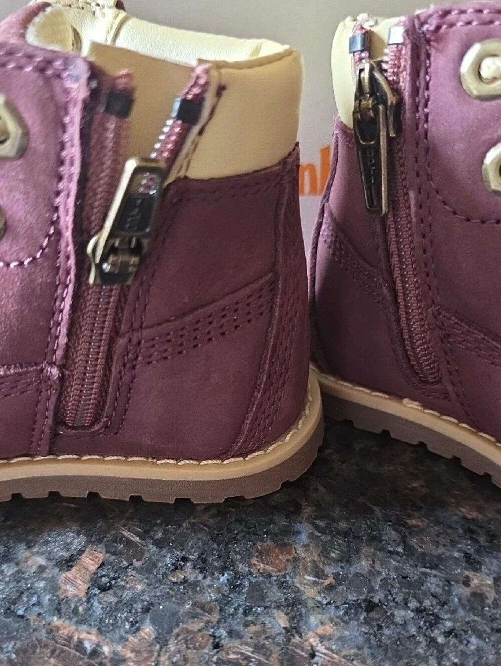 Timberland Kids Plum Nubuck Lace-Up Boots with Cream Accents